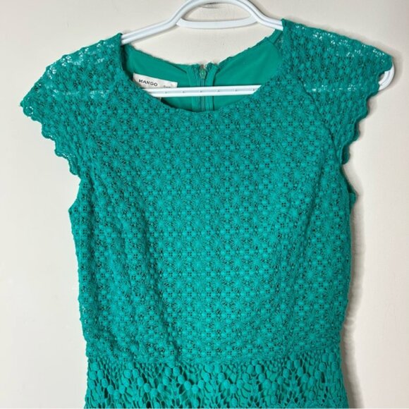 MANGO Lace Mini Dress Teal Green Cap Sleeve XS Work wear Business Casual Office - Picture 4 of 16